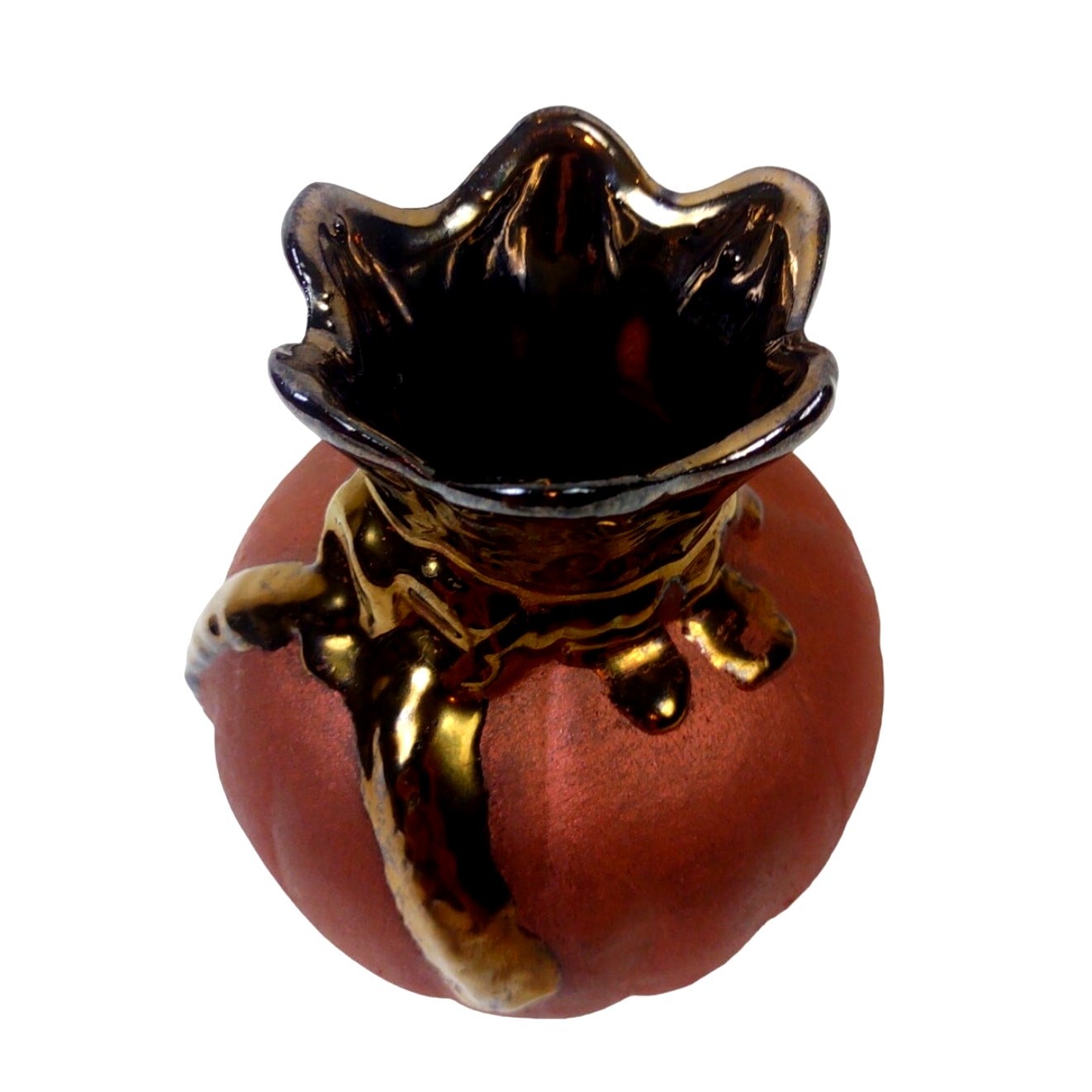Mexican Clay Terracotta Pottery Vase Drip Glaze Gold Color Metal Dripping UNIQUE