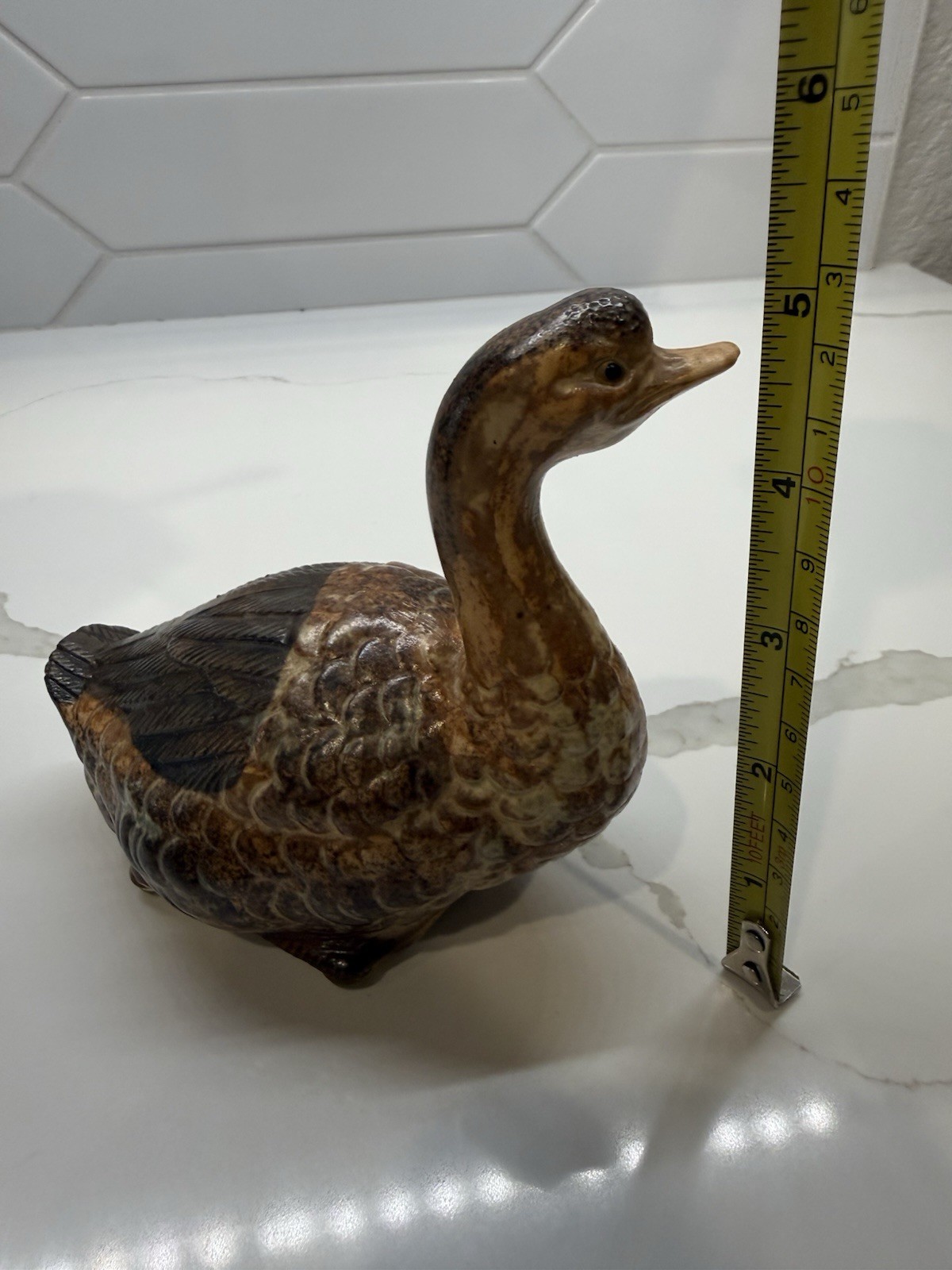 Vintage Pottery Goose Figurine Statue Ceramic MCM Boho