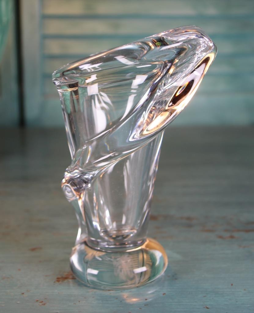 Vintage Art Vannes Le Chatel France Crystal Glass 7″ Calla Lily Vase Signed