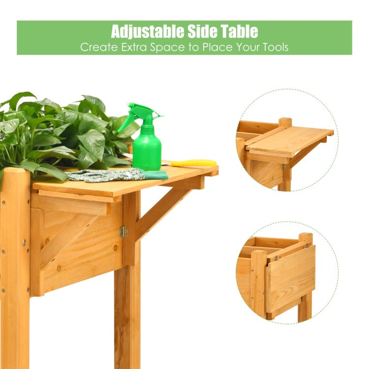 Elevated Fir Wood Garden Bed with 8-Grid Shelf and Tabletop