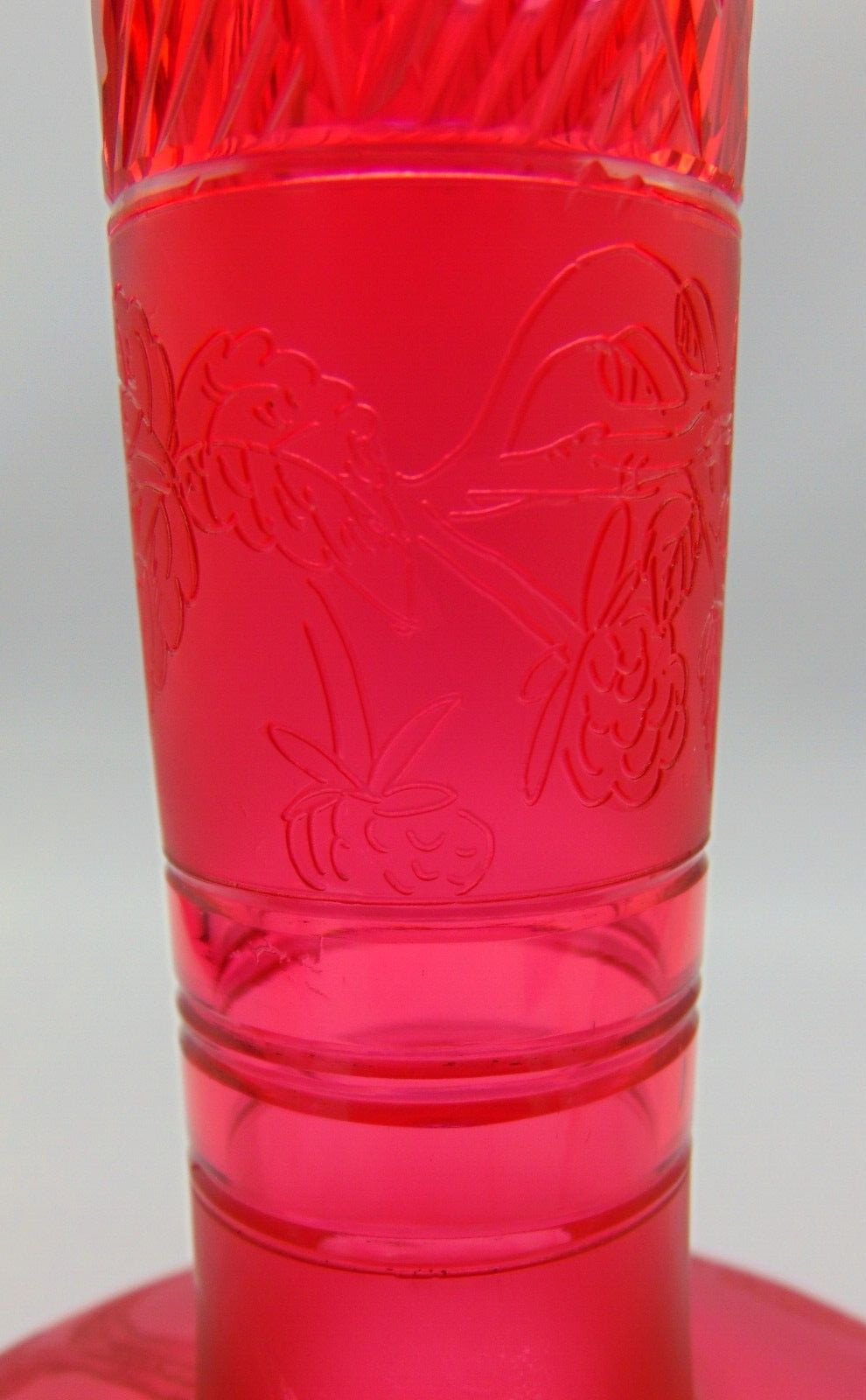Stevens & Williams Cranberry Acid Etched Floral & Berries Art Glass Cut Vase