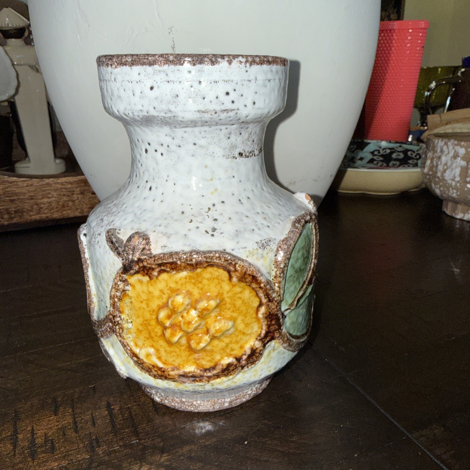 west german pottery fat lava Vase Mcm 6.25” Yellow Green