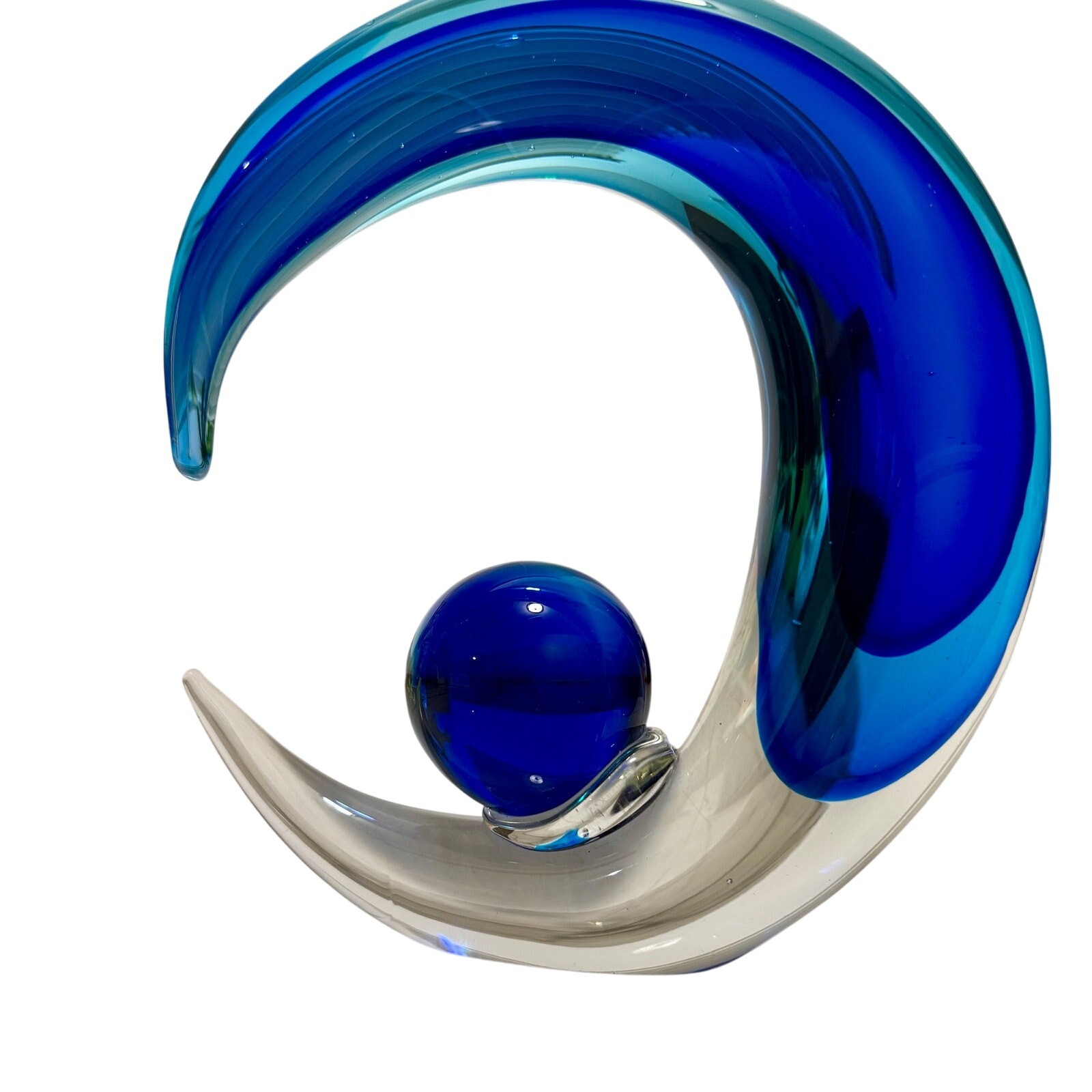 Vintage Murano Moreno Glass Crescent Moon & Sun Sphere Sculpture Sommerso Blue
