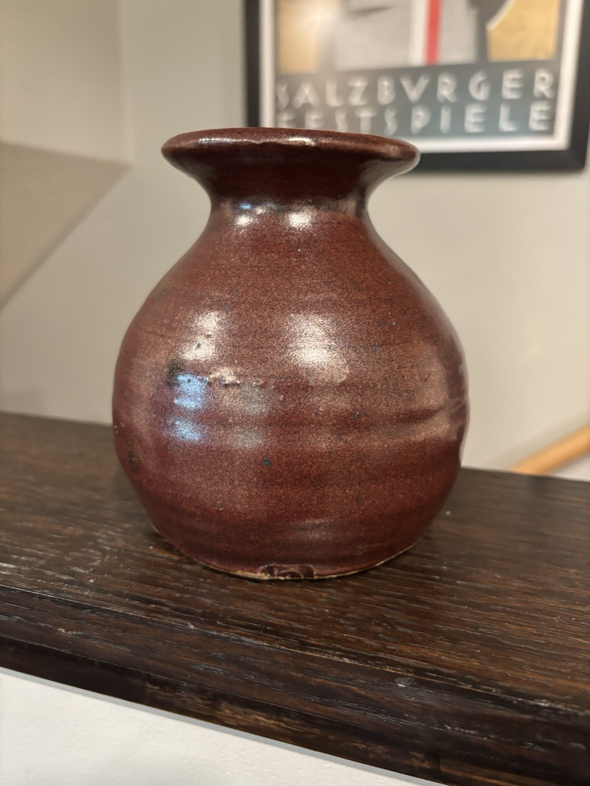 Mid-Century Modern Studio Pottery Vase Brown With Potters Stamp