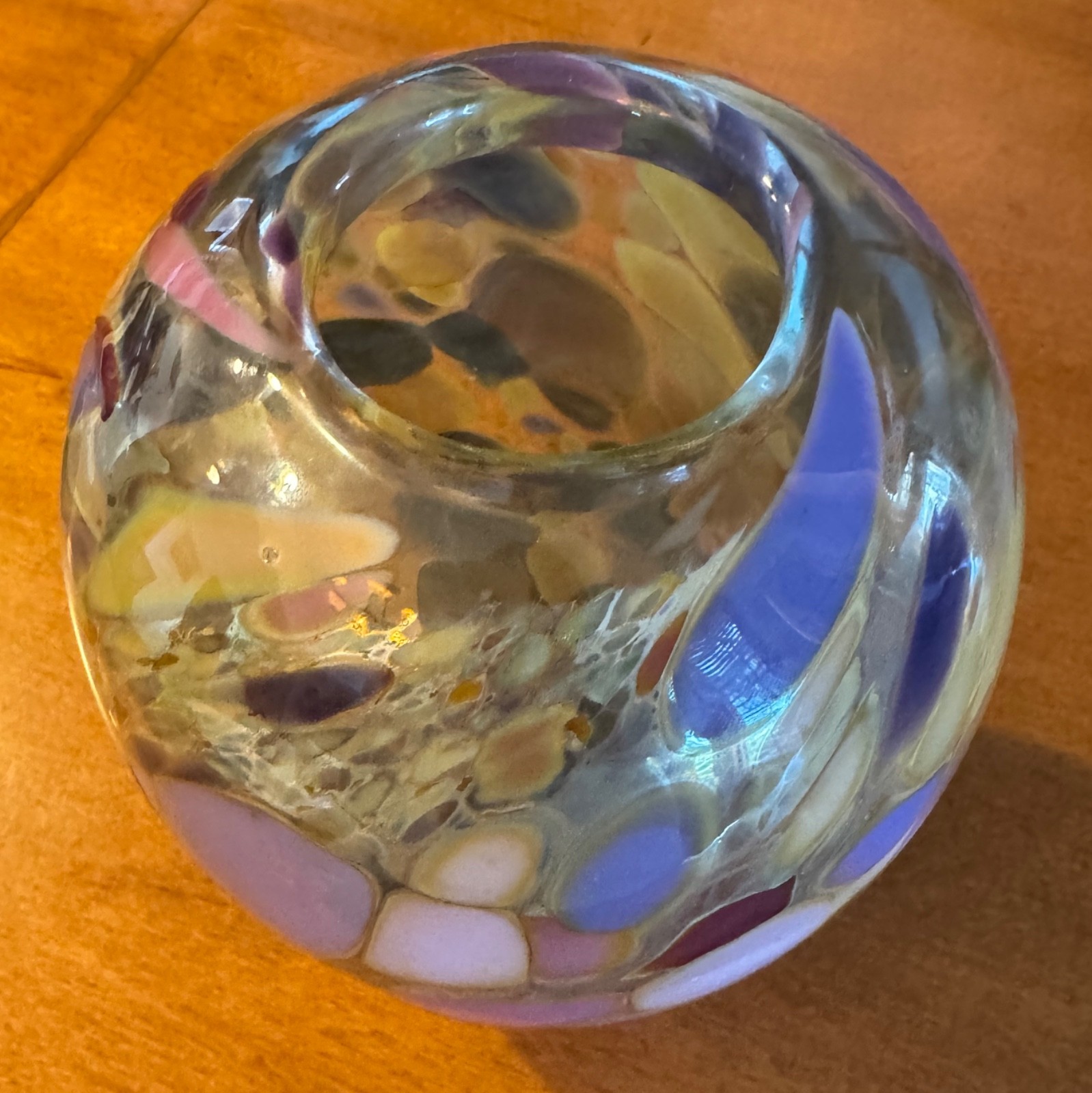 Bruce Freund Signed Hand Blown Art Glass Vase Multi Colored 1987 Collectible
