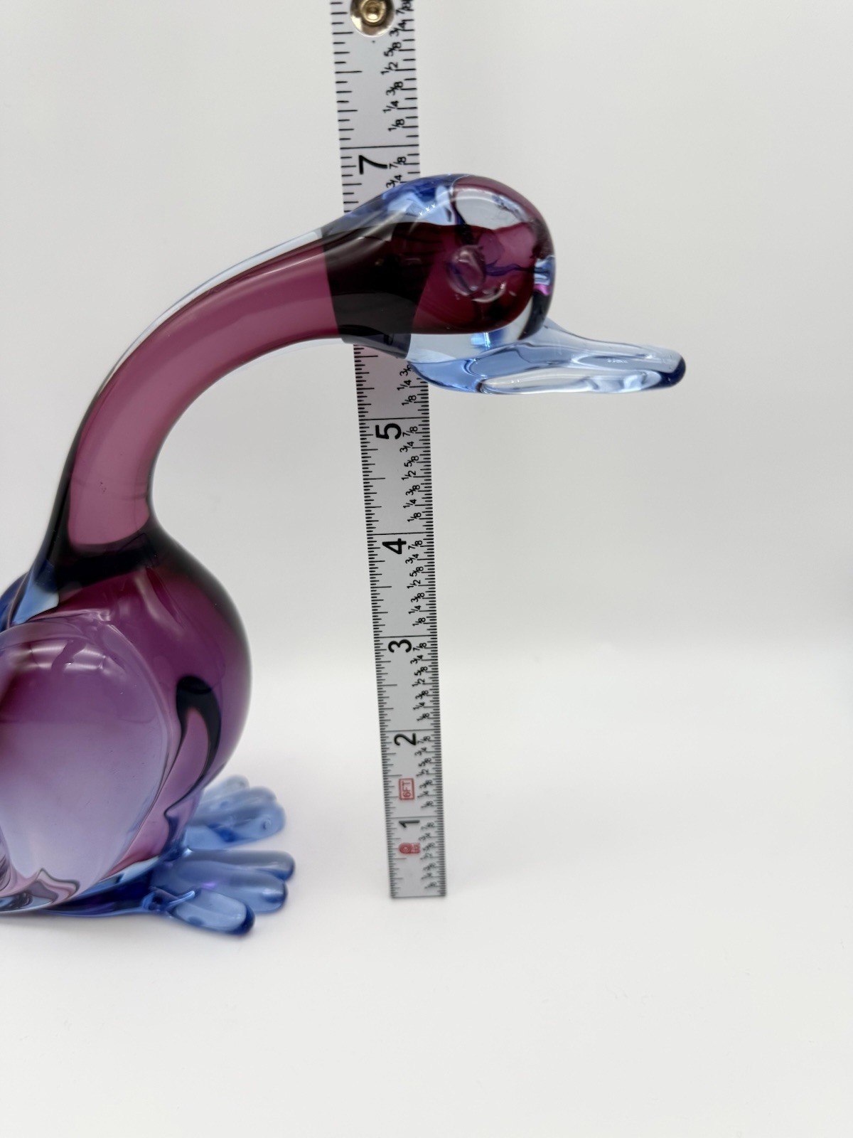 MCM Pair of 2 Art Glass Ducks Blue Purple 7.75″ & 7″ Hand Blown Mid Century