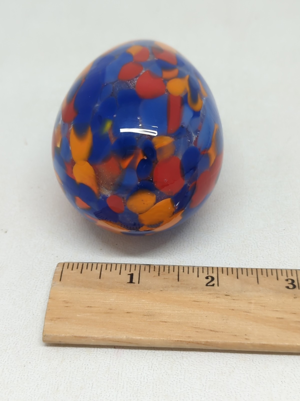 VTG Hollow Art Glass Egg Paperweight Decor Hand Blown Colorful Spotted 3.25″