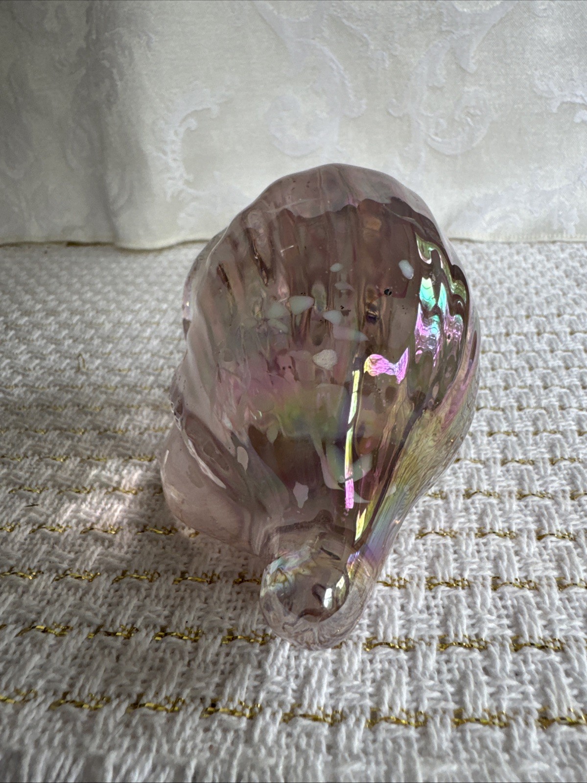 Vtg Paperweight Silvestri Iridescent Pink Conch Shell Art Glass 4.75” L 2.75” T