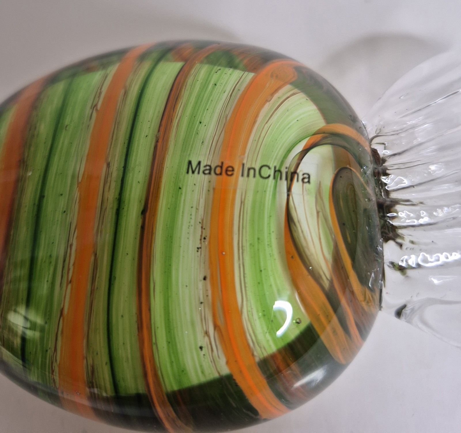 Handcrafted Glass Green And Orange Candy Sculpture 6.50″x 2.50″