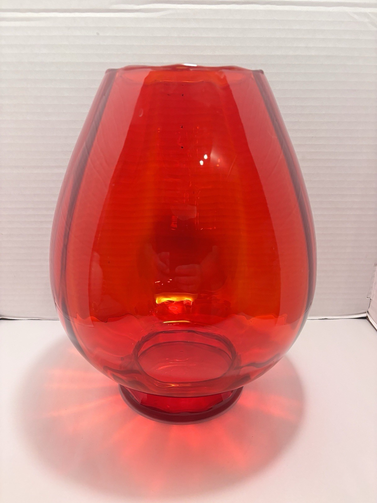Vintage Blown Glass Empoli Optic Selenium Red Amberina Vase 11.5” Large