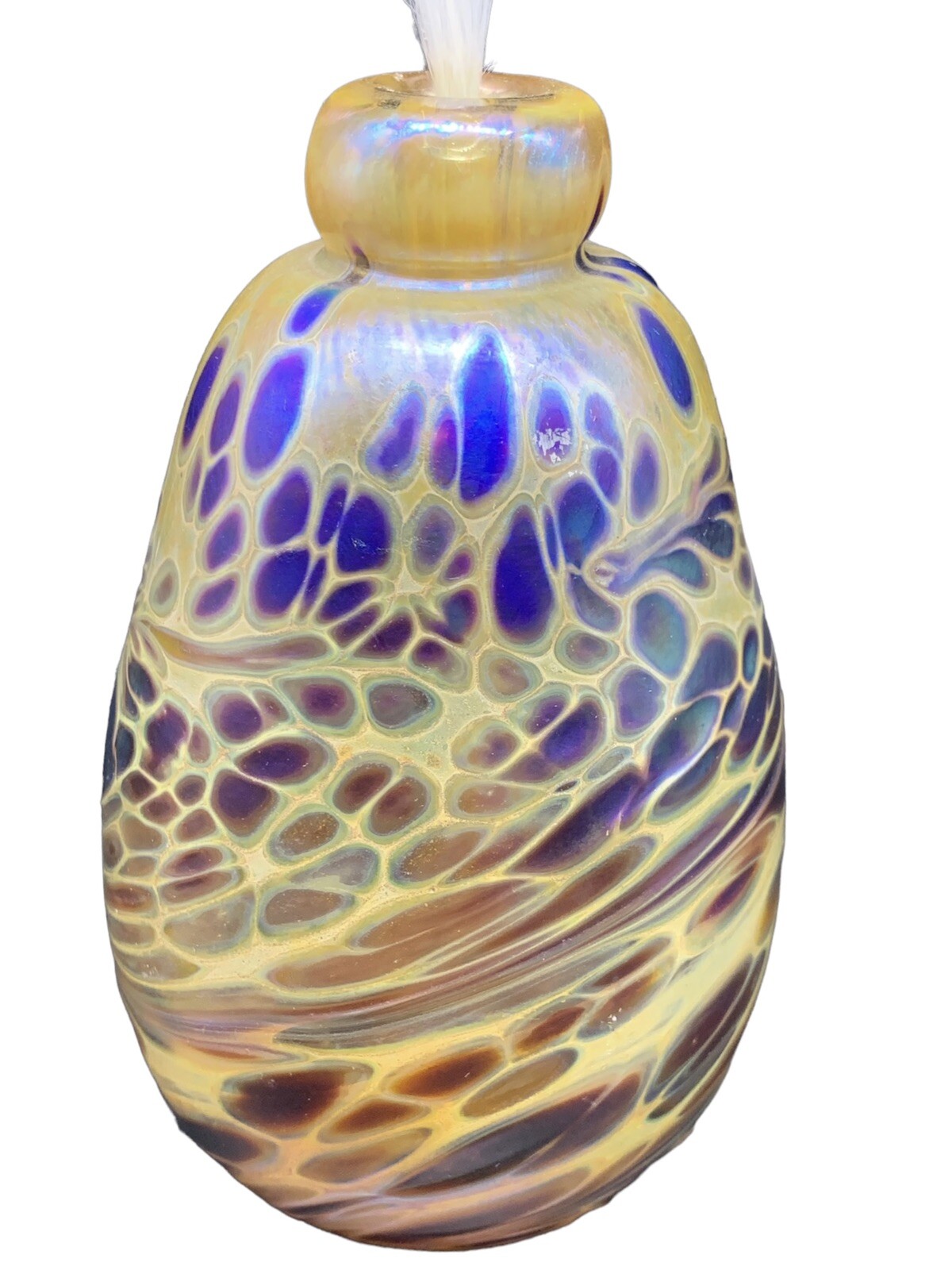 Brian Maytum Studio Art Glass Iridescent Oil Lamp/Bud Vase Spotted Abstract