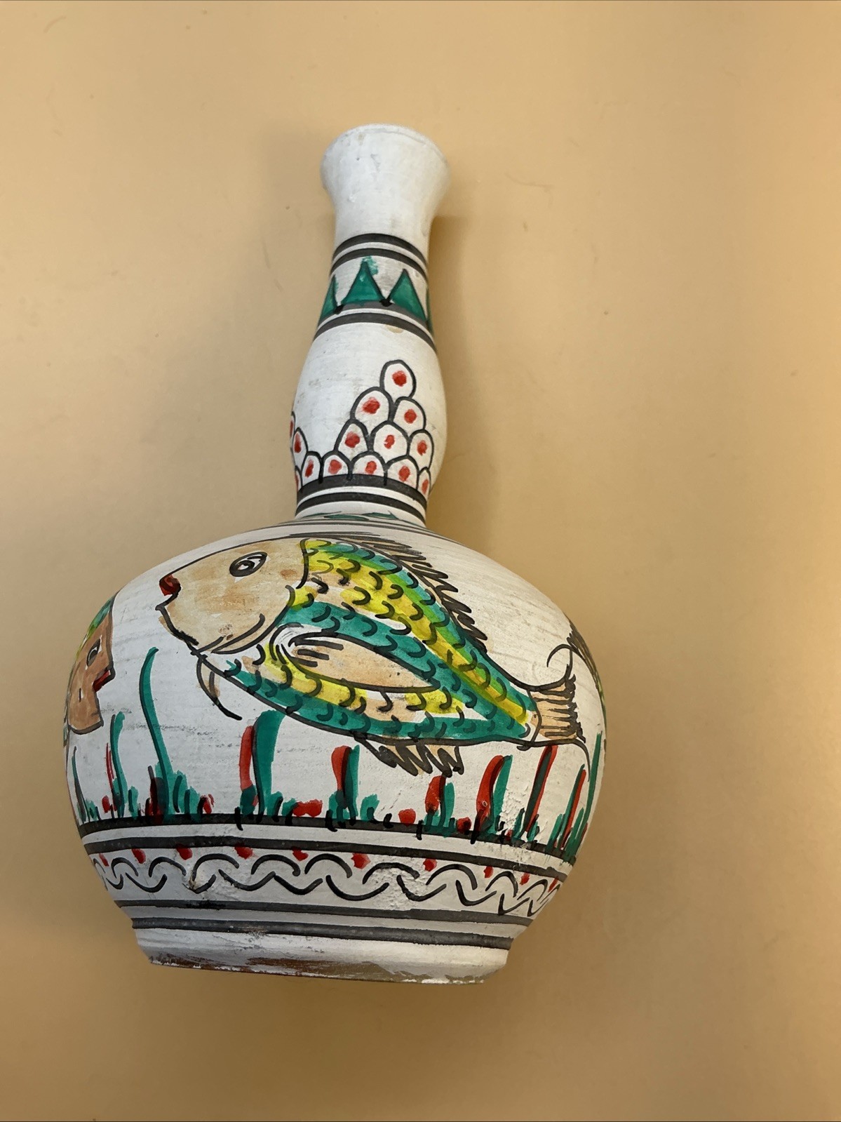 Kalhas Hand-made Pottery Ceramic Vase Brown Tan 1990’s Cyprus Signed Vintage