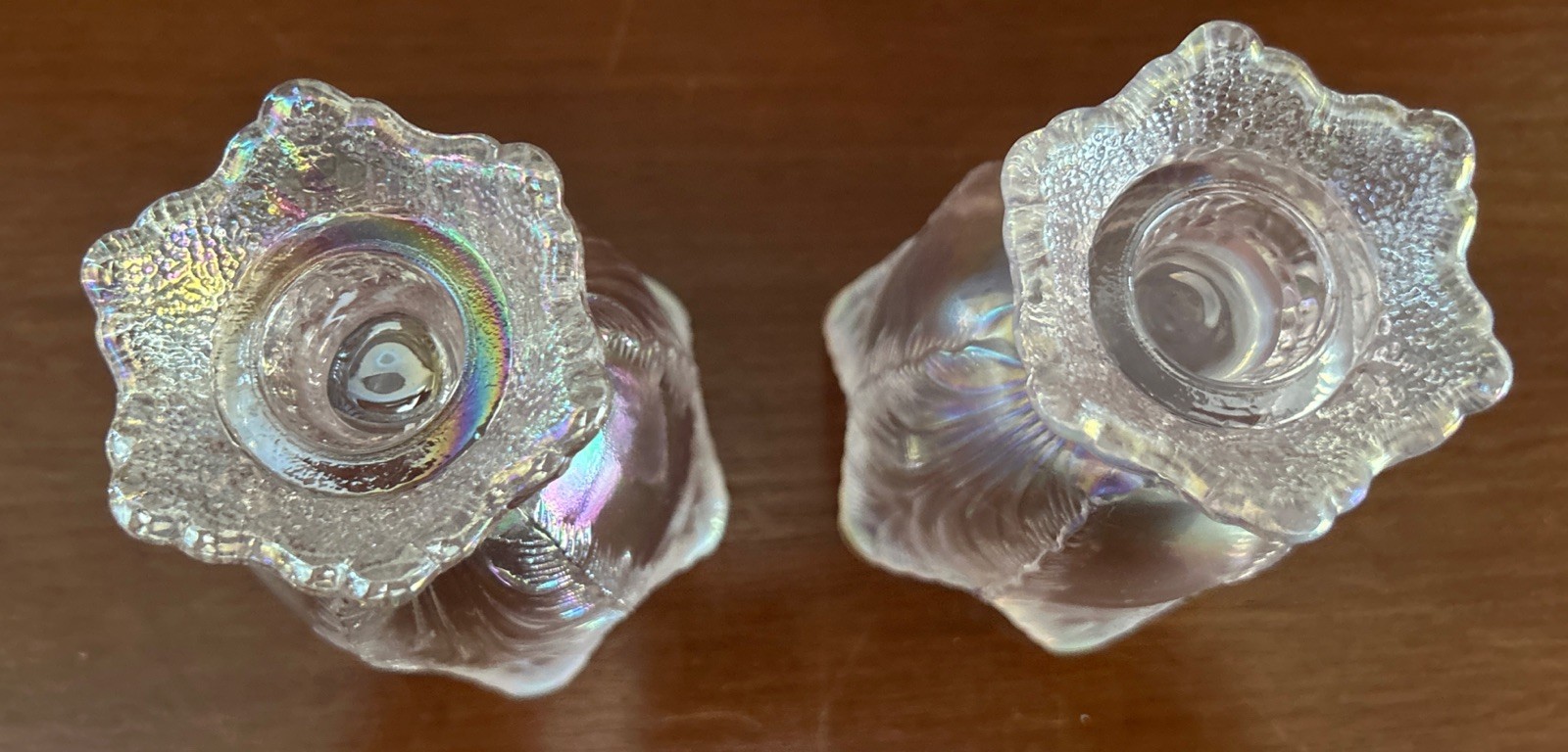 2-Fenton Pink Iridescent Opalescent Glass Tulip 2-way Votive/Taper Candle Holder
