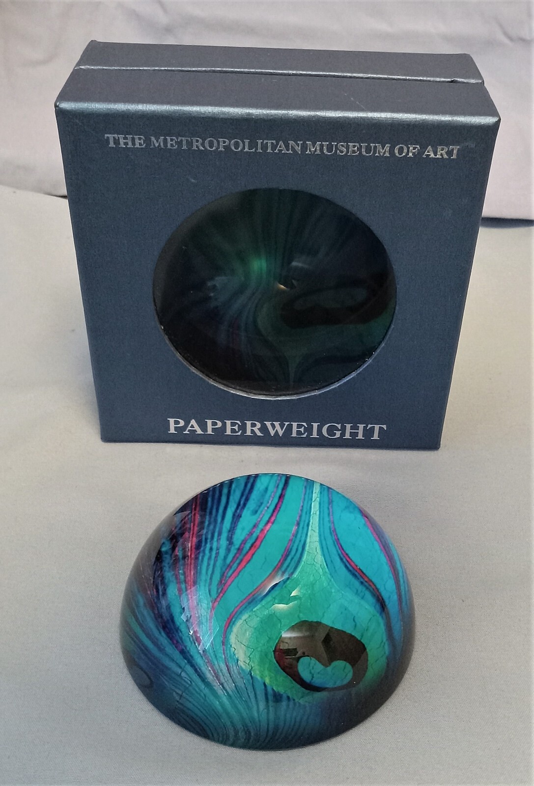 Metropolitan Museum of Art L.C. Tiffany Favrile Peacock Feather Paperweight-NEW