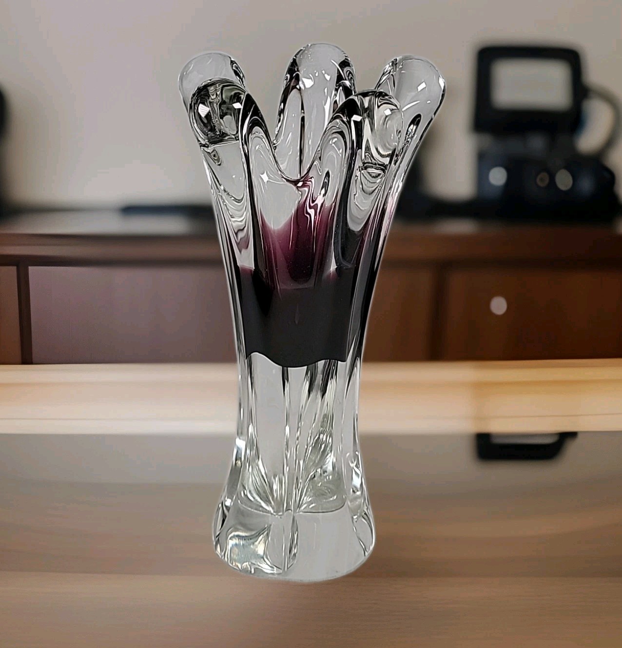 Vintage Chribska Josef Hospodka Art Glass Violet Purple Vase Bohemian 9.5 Inches