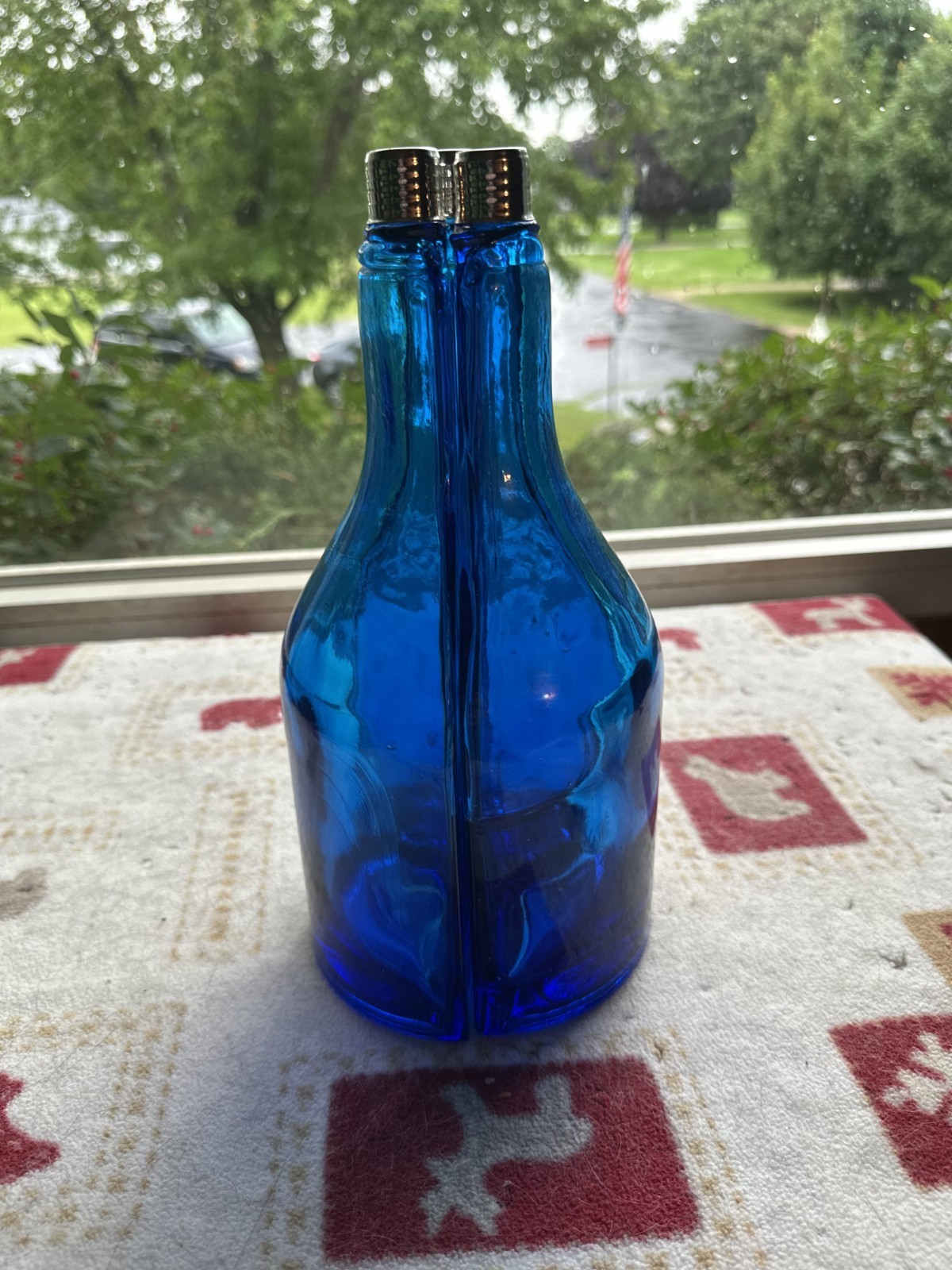 Unique Tri-Section Cobalt Blue Glass Bottle