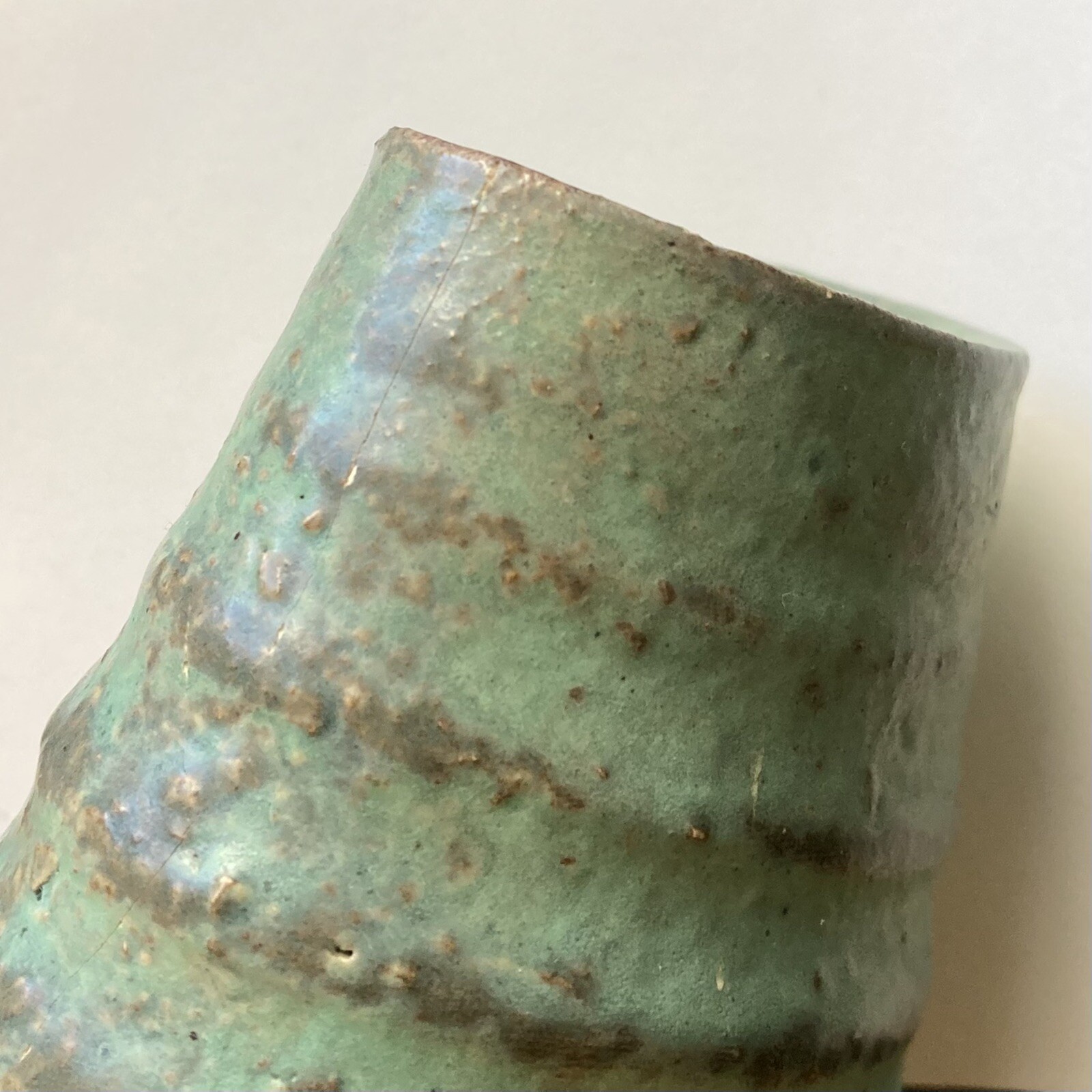 Mobach Industrial Ceramic Art Vase Textured 70s Brutalist Green-Gray Glaze MCM