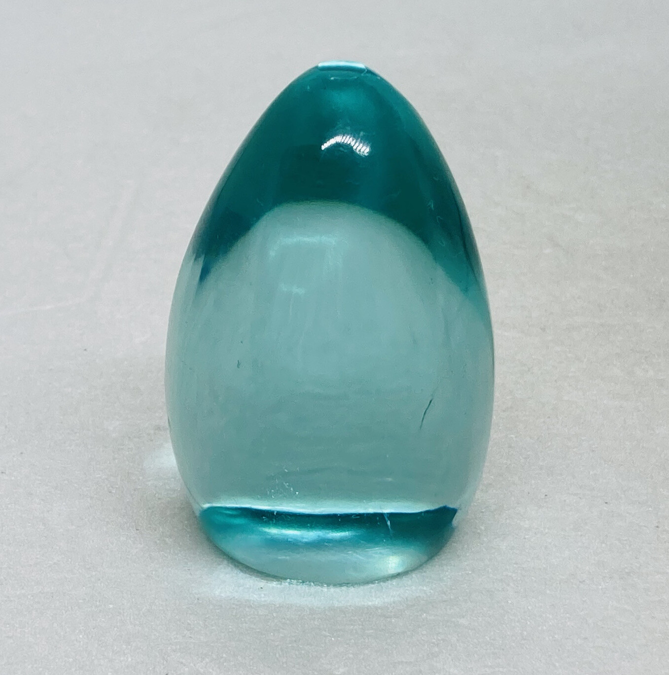Rare Crystal Glass Egg Paperweight Blue Tint Free Standing Slight Tilt Decor 16