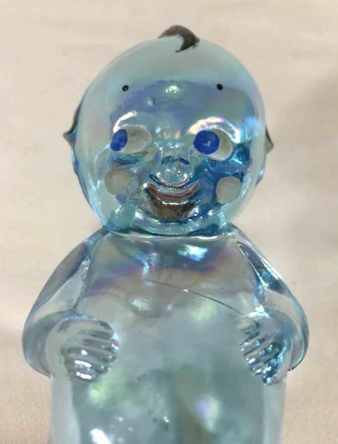 RARE Signed Painted 1981 Blue Iridescent Kewpie Glass Doll EB