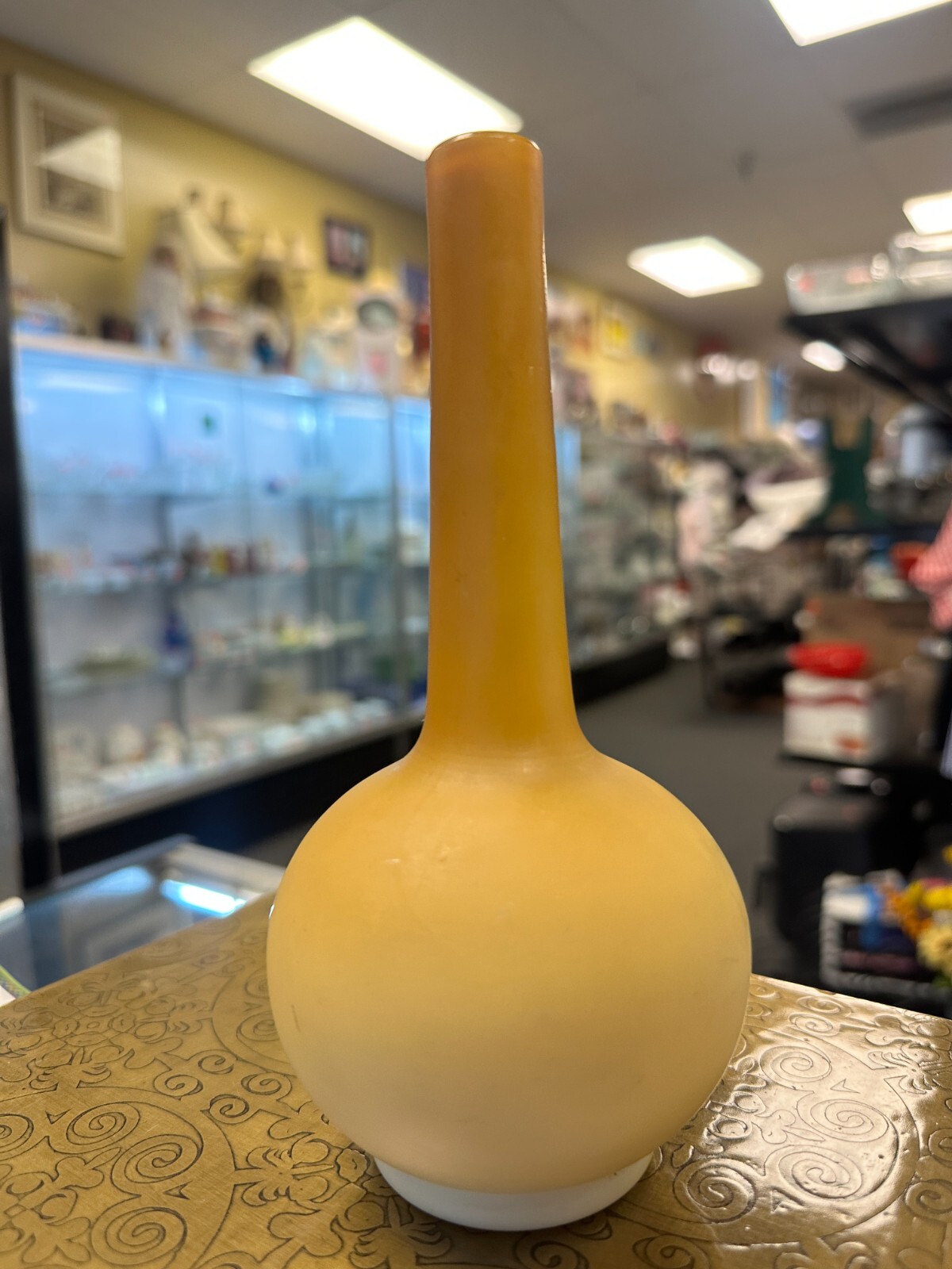 Vintage Victorian Orange to Ivory Uranium Glass Vase 8 Inches Tall Nice