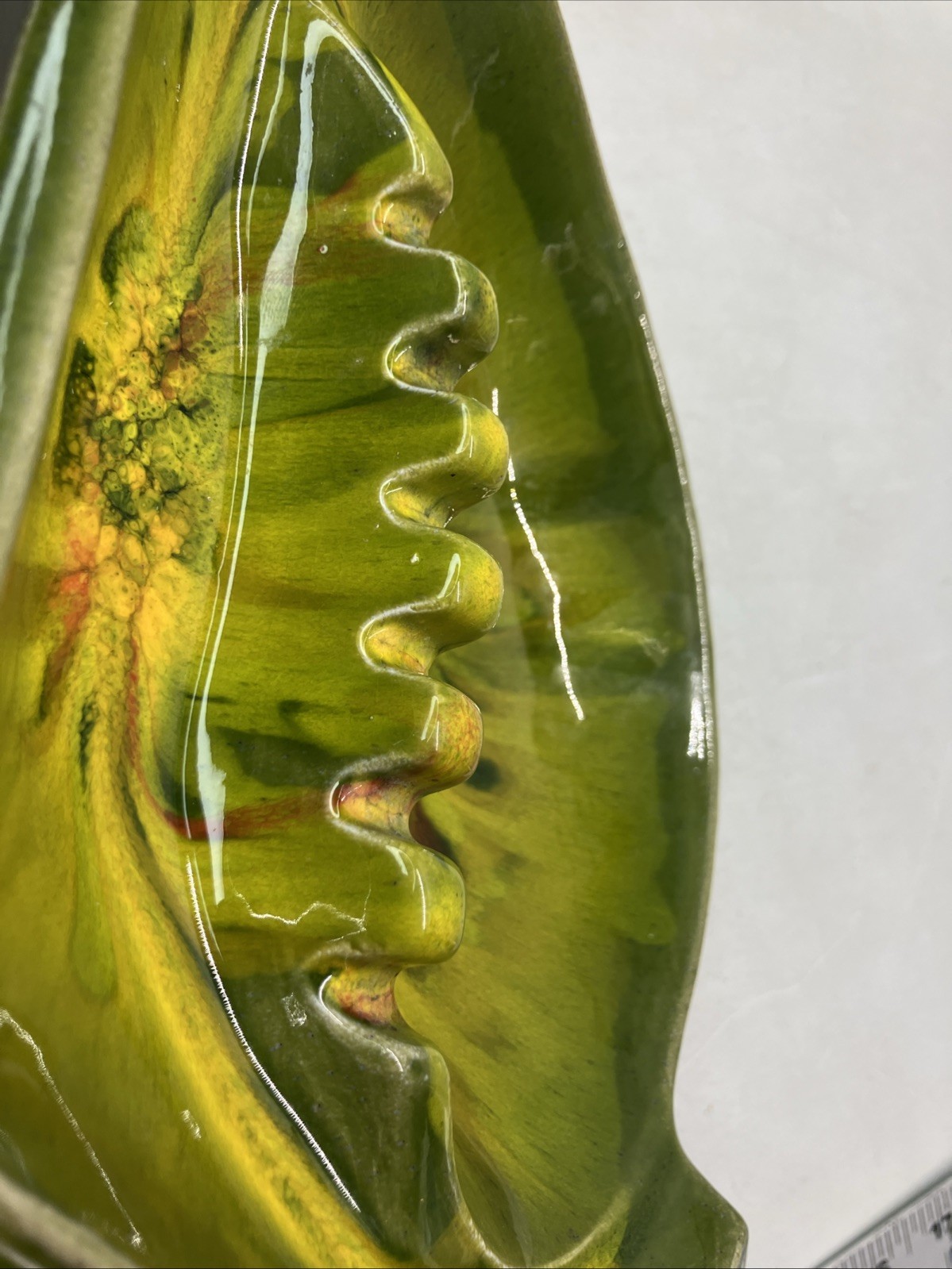 Atomic Galaxy Shape CA Pottery Ceramic Table Dish Ashtray Retro Green MCM Glazed