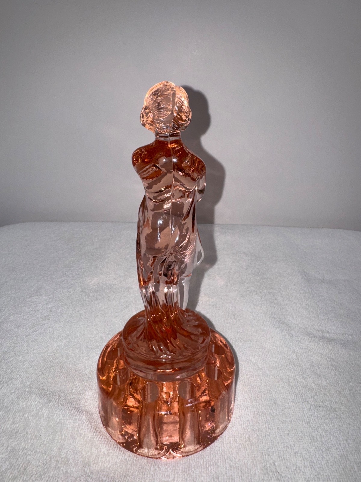 VTG Cambridge Glass Draped Lady Flower Frog 10 Holes Rose Pink Art Deco USA Nude