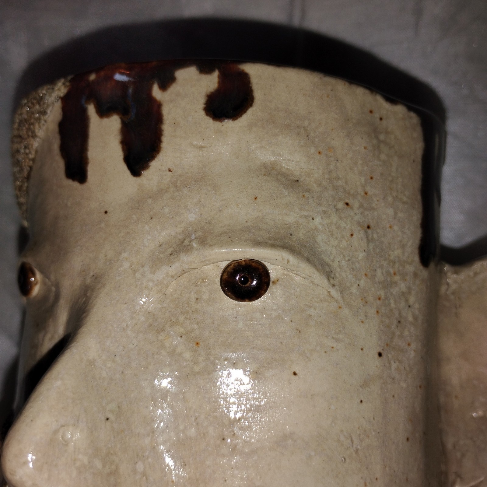 6” Stoneware Ugly Face Frowning Man w Mustache Vase Mug Holder Container Planter