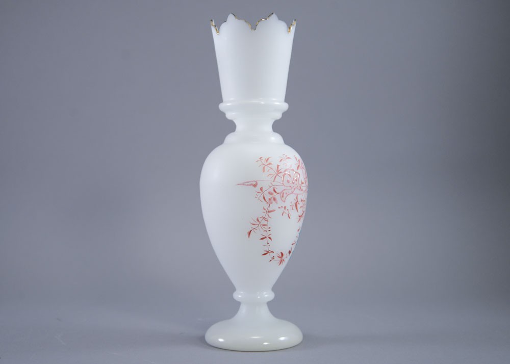 Richardson / Stourbridge Victorian Enamel White Glass Vase Victorian