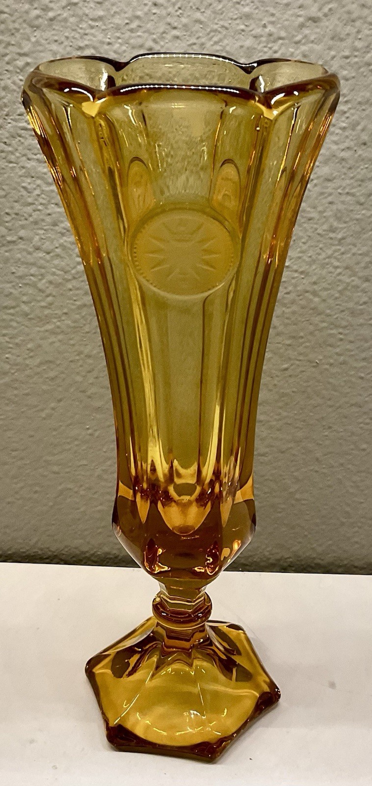 Vintage Fostoria Amber Liberty Coin Glass 1887 Vase
