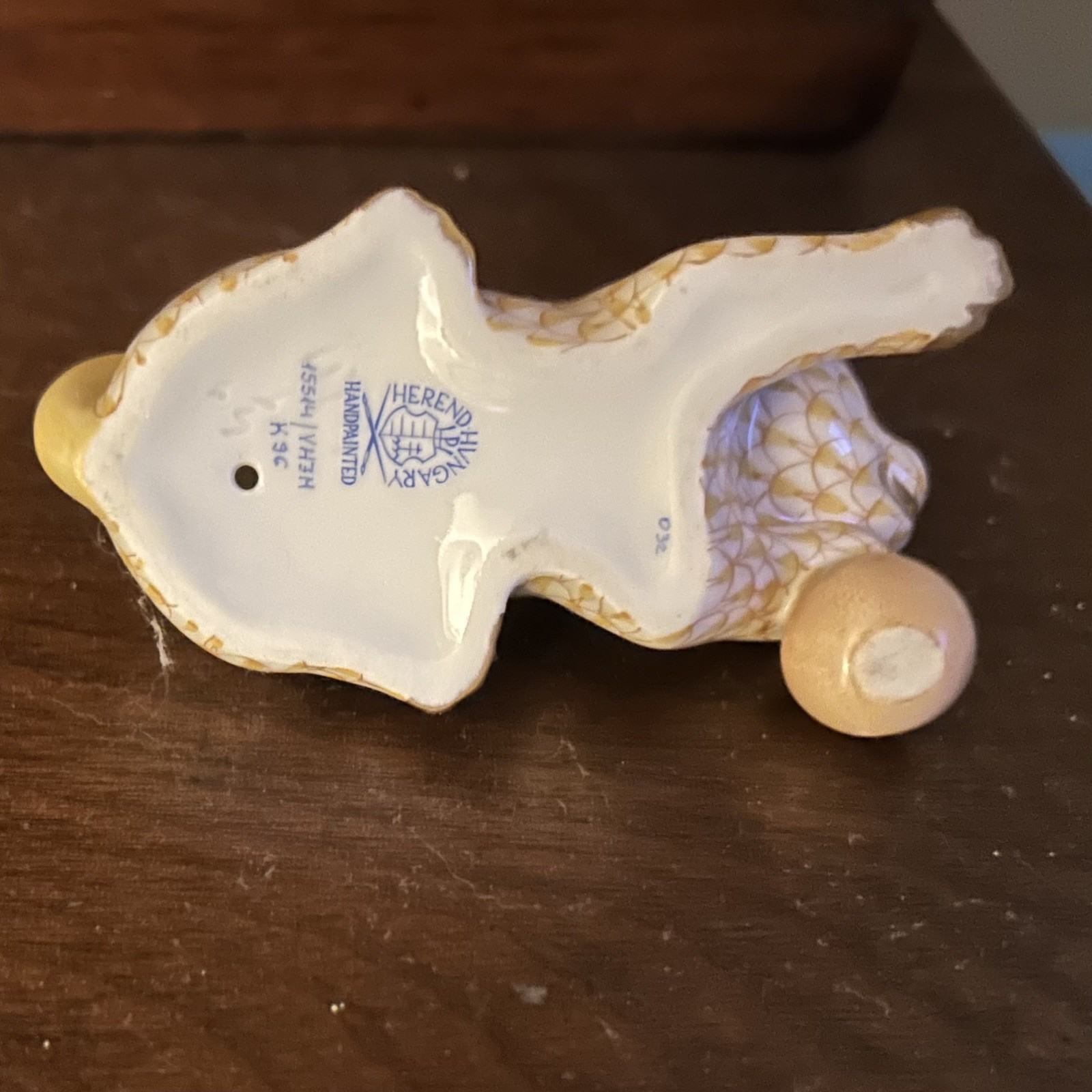 Vintage Herend Dog with Ball Porcelain Figurine Butterscotch Yellow