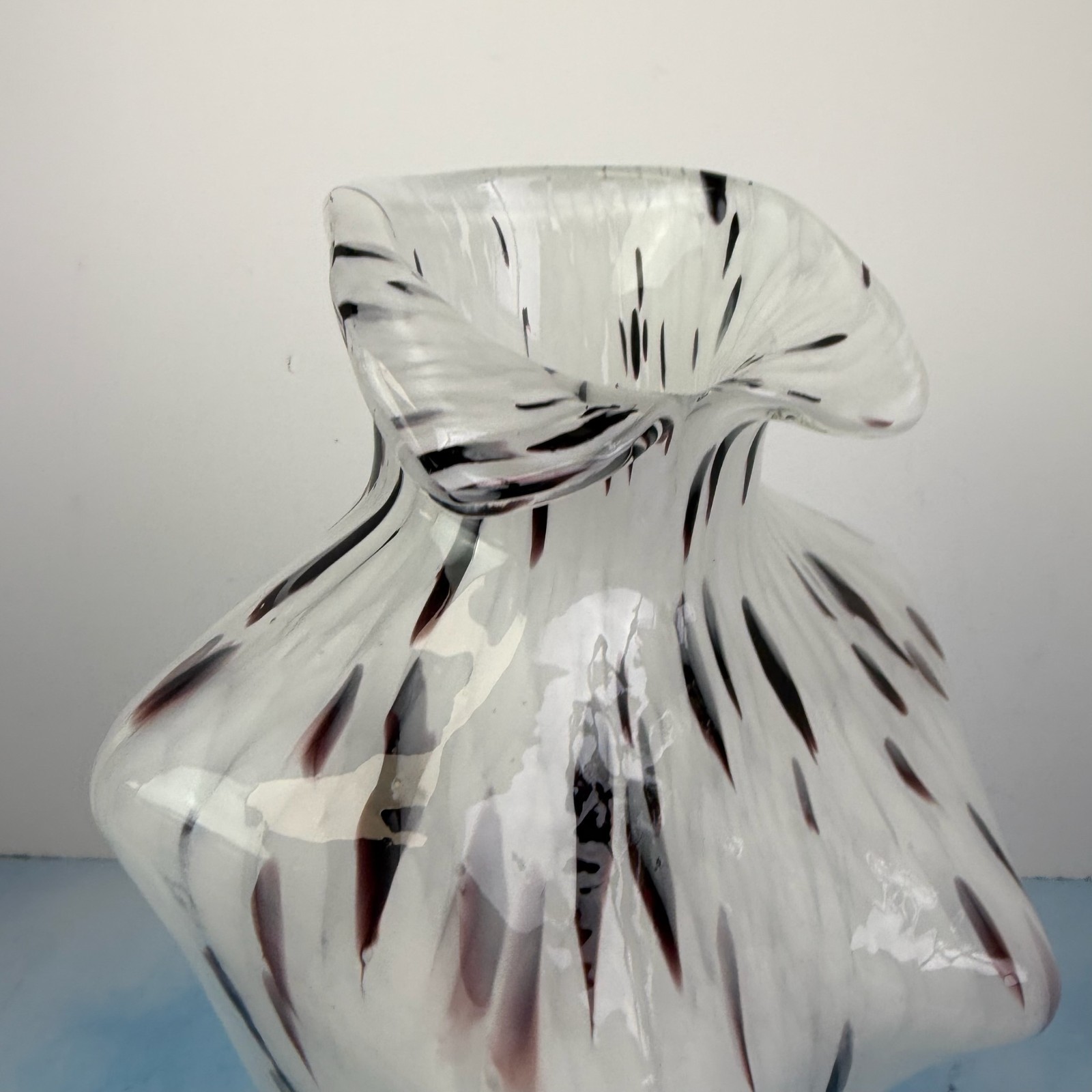 Female Torso Art Glass 12″ Vase Murano Style White Purple Spots Lady Bust Girl