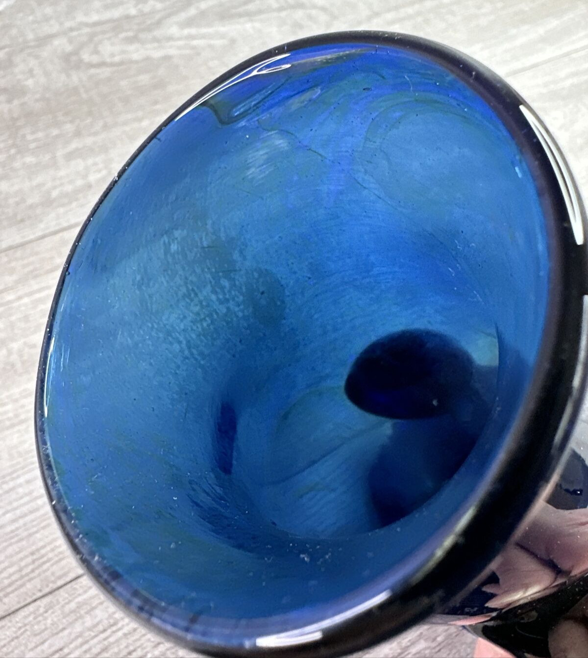 Unbranded Deep Blue Hand-Blown Art Deco Glass Vase 7″
