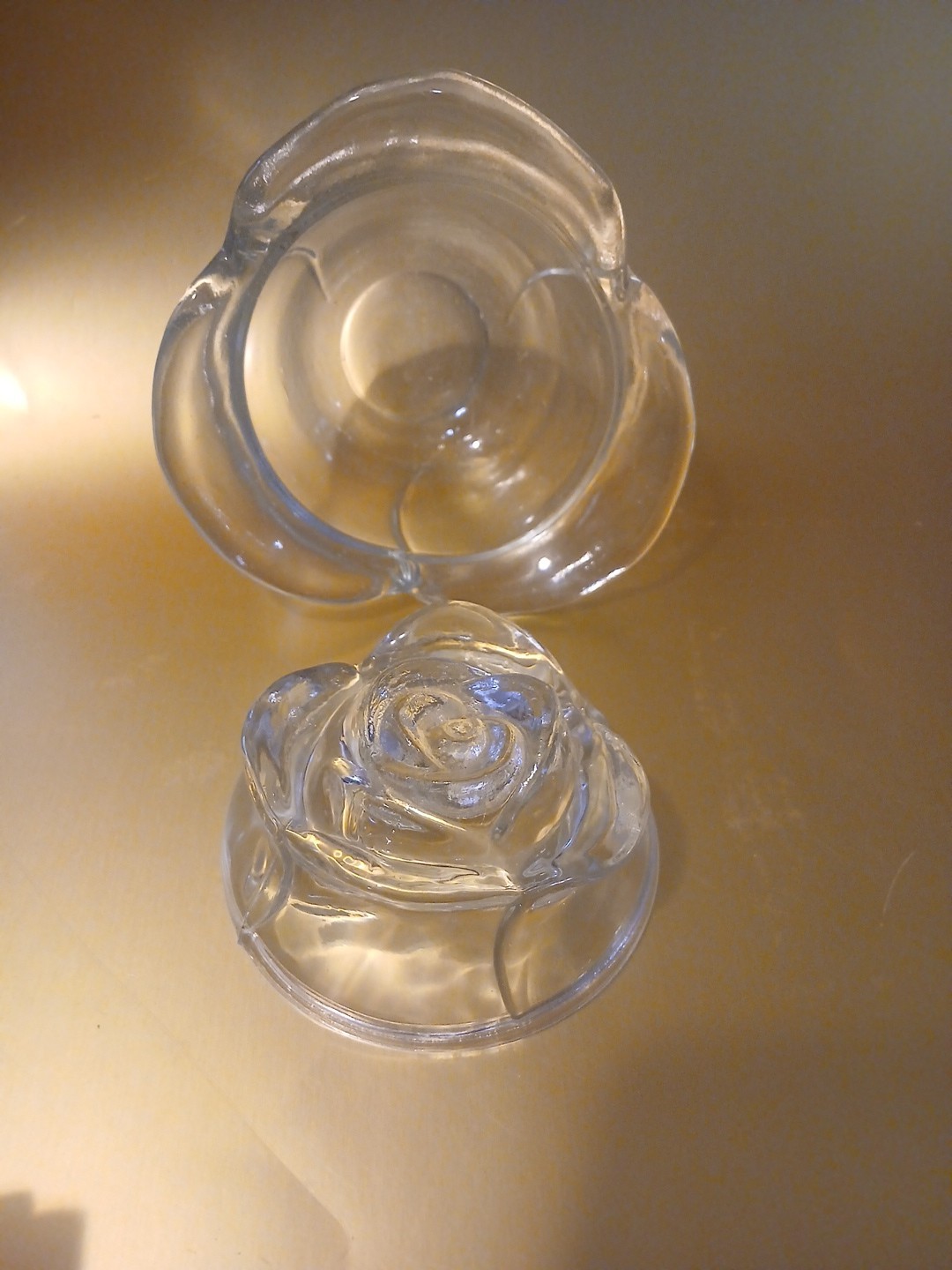 Le Smith Rose Candle Holder / Candy Dish Heavy Glass Nice Details