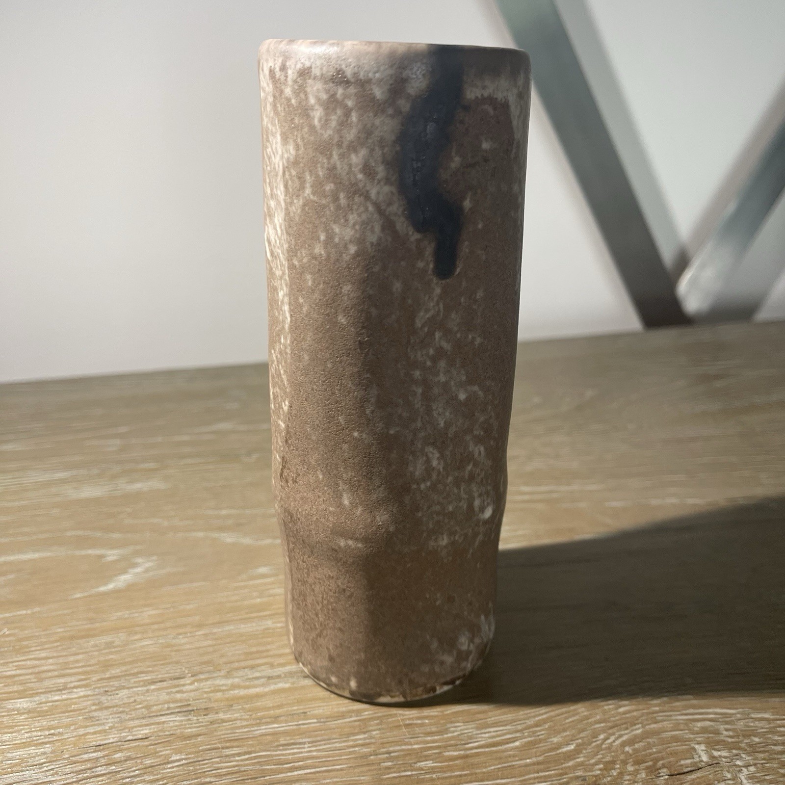 Vintage McCarty’s Pottery Bamboo Cylinder Vase Nutmeg River Mark Signed Pinched