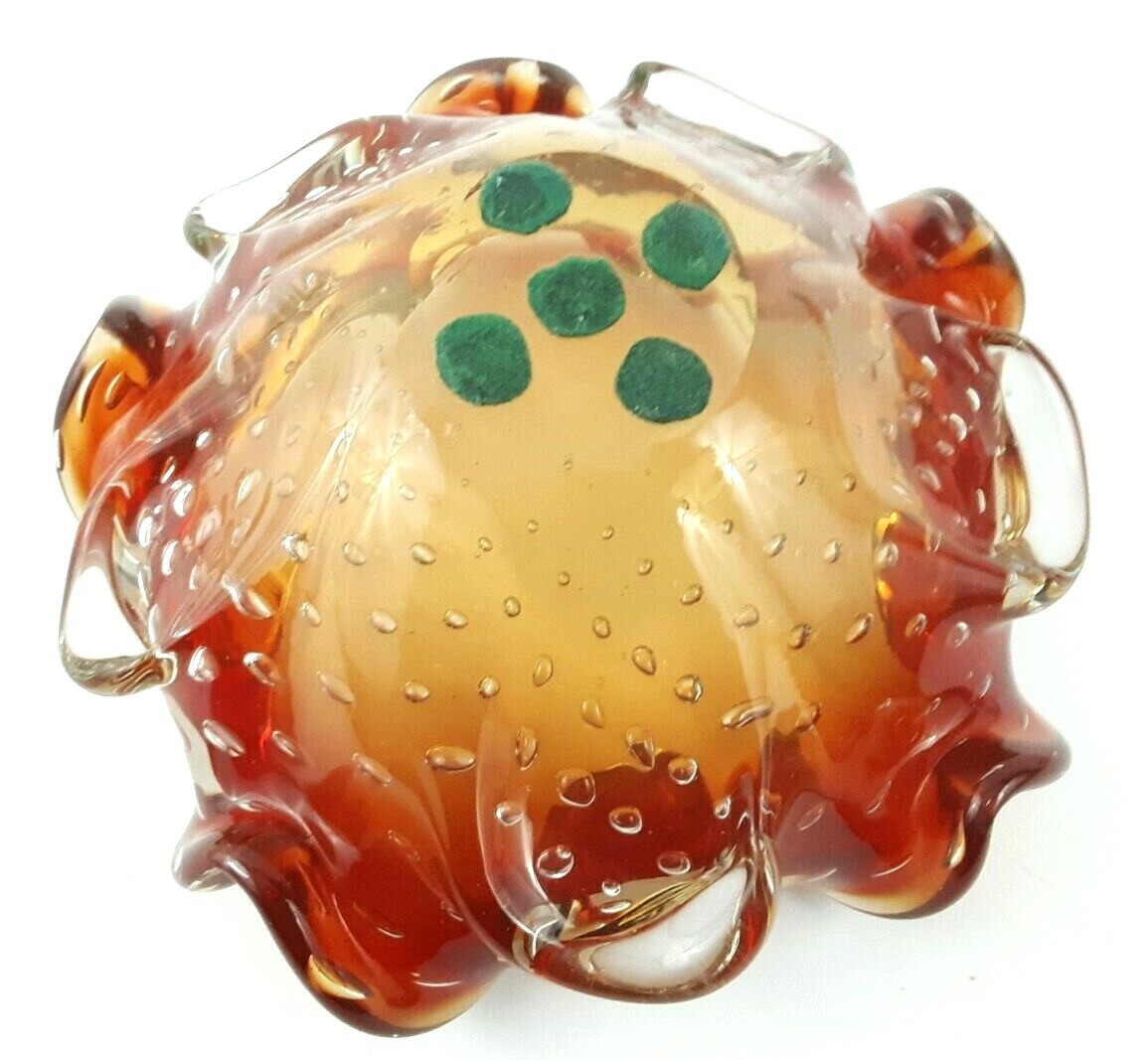 Murano Art Glass Bullicante Red to Clear 6.5 in Ashtray Dish Vintage Mid Century