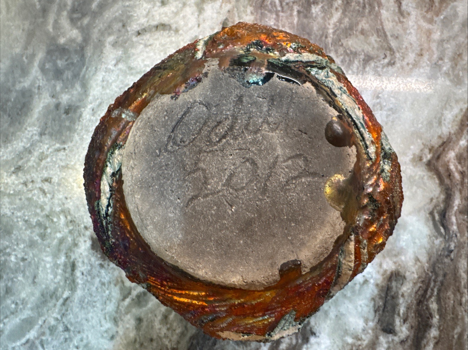 Bruce Odell Studio Pottery Raku Iridescent Vase, 2012 Signed, 5.75”x6.25” PO-LN