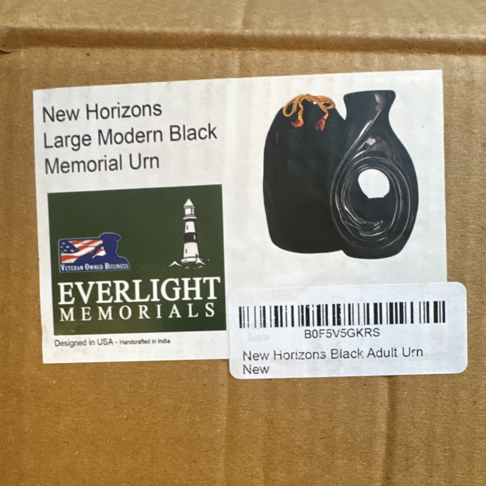 Everlight Memorials New Horizons Large Modern Black Ceramic Glossy Handmade Urn
