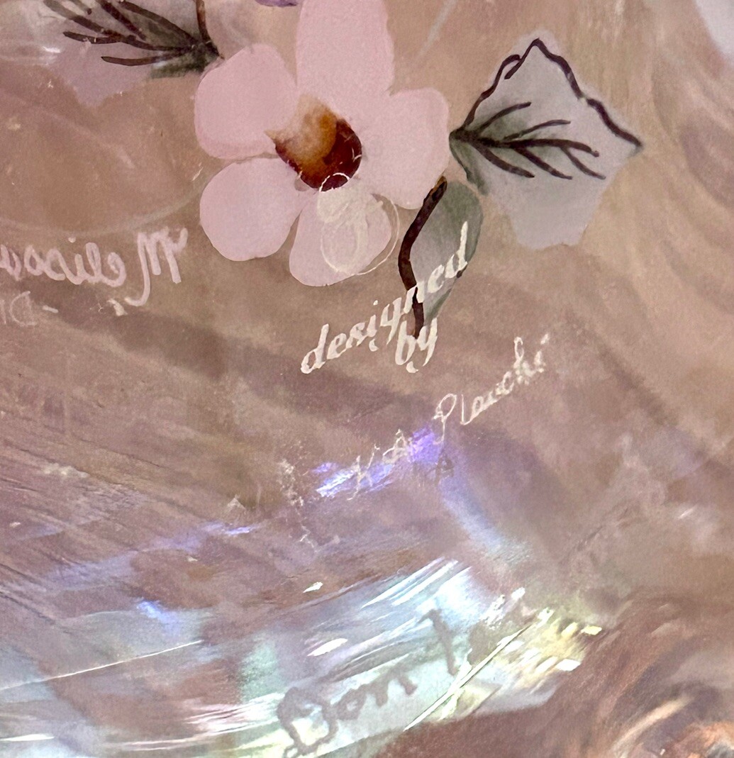 Fenton Pink Iridescent Ruffle Bell Butterfly Floral Hand Painted Signed 510/1500