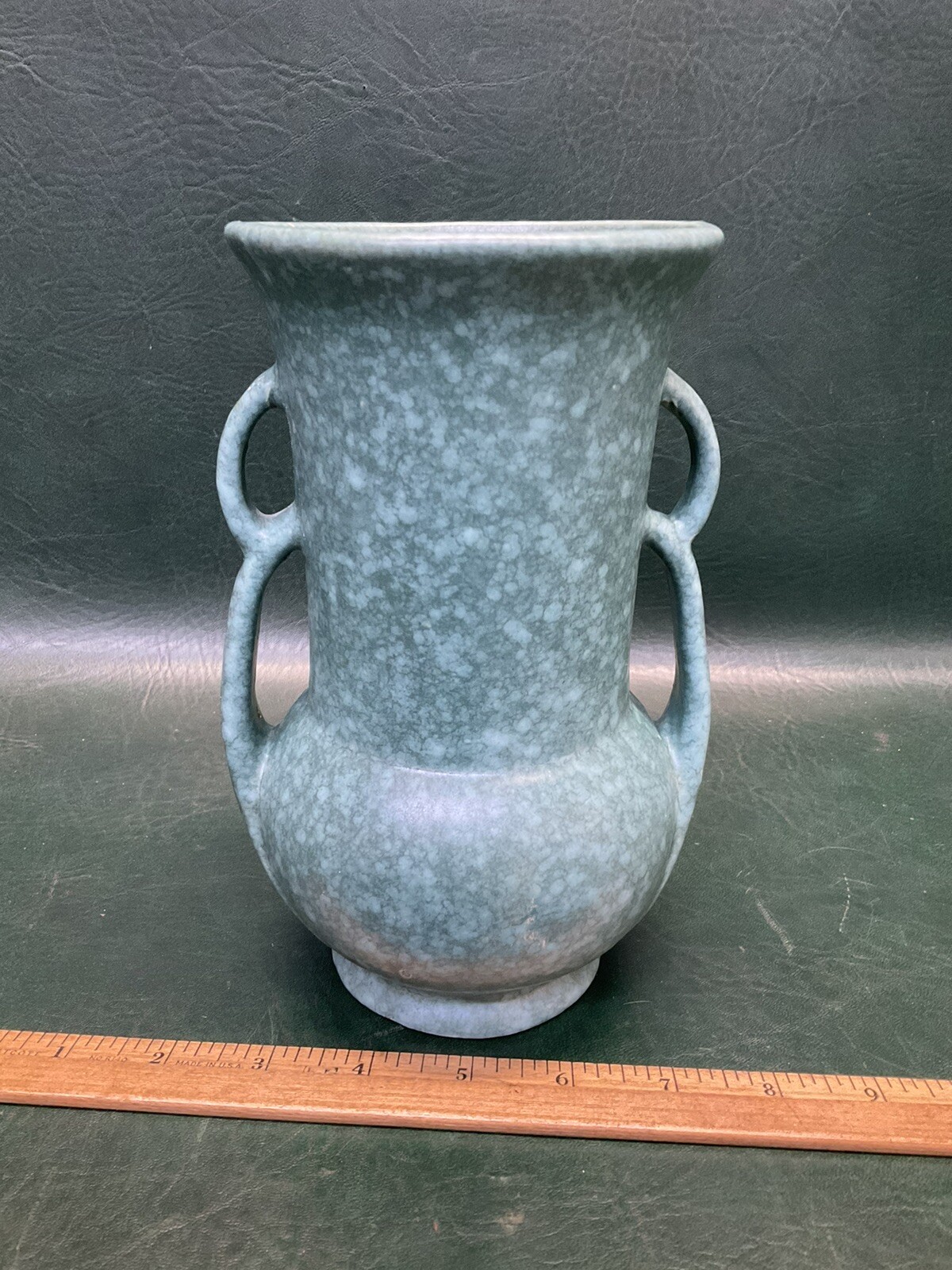 1940s Vintage Art Deco Robinson Ransbottom Ohio Pottery Vase Mottled Green ~ USA