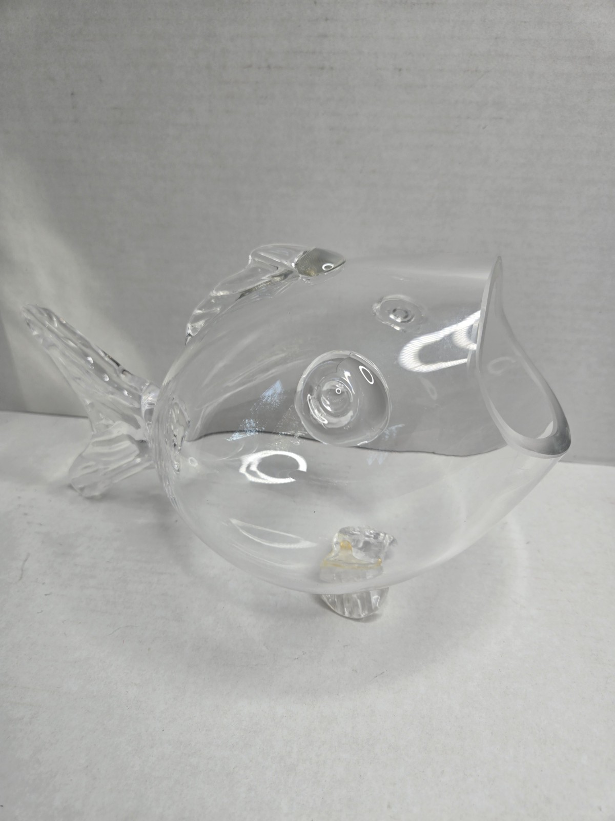 Glass Hand Blown Clear Gold Fish Vase Bowl Terrarium MCM