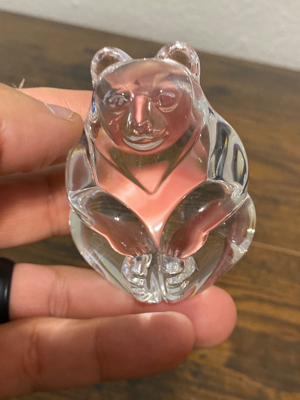 VTG STEUBEN Clear Crystal Bear Hand Cooler/Paperweight By LLOYD ATKINS 2.5″H