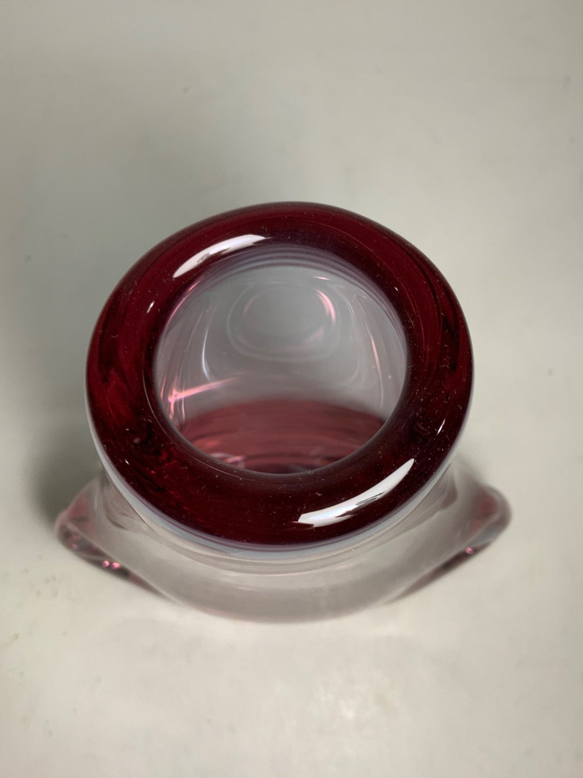 Vintage Pink Czech Art Glass Heavy Vase Signed 10.5 in.
