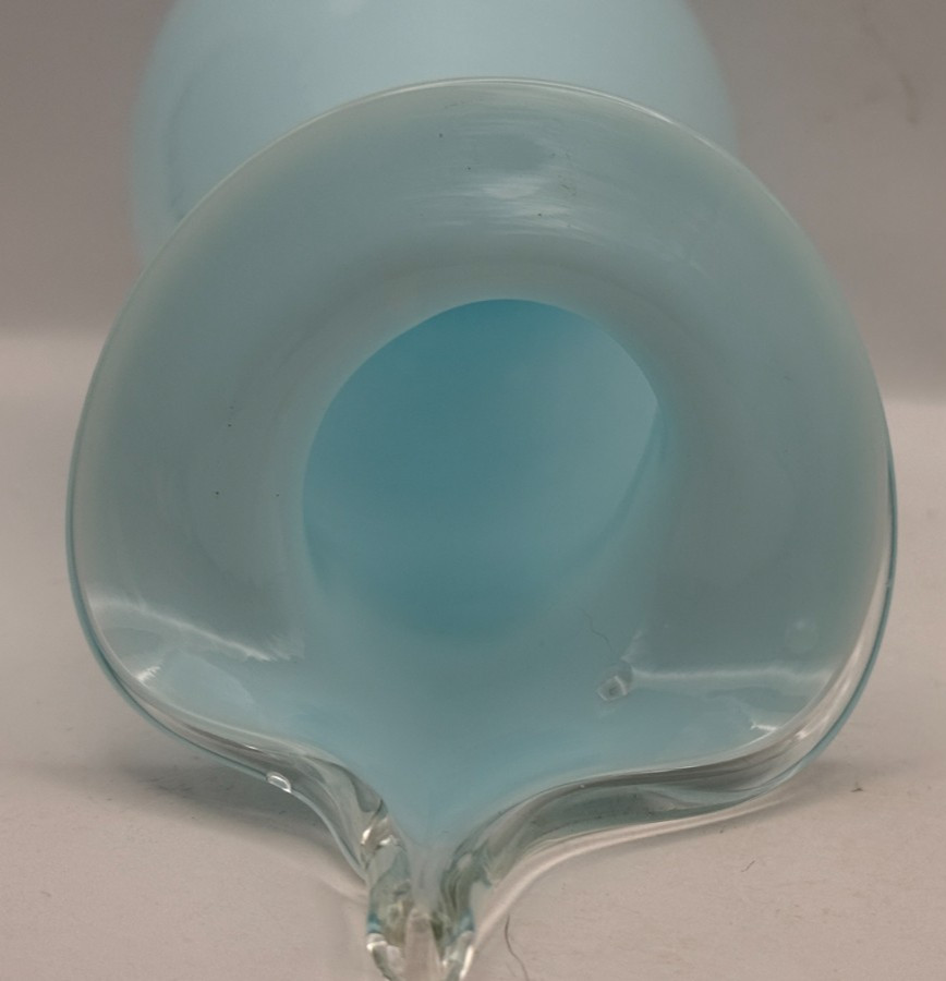 Vintage Murano Style Hand Blown Powder Blue Jack In the Pulpit Vase – 9.25″ MCM