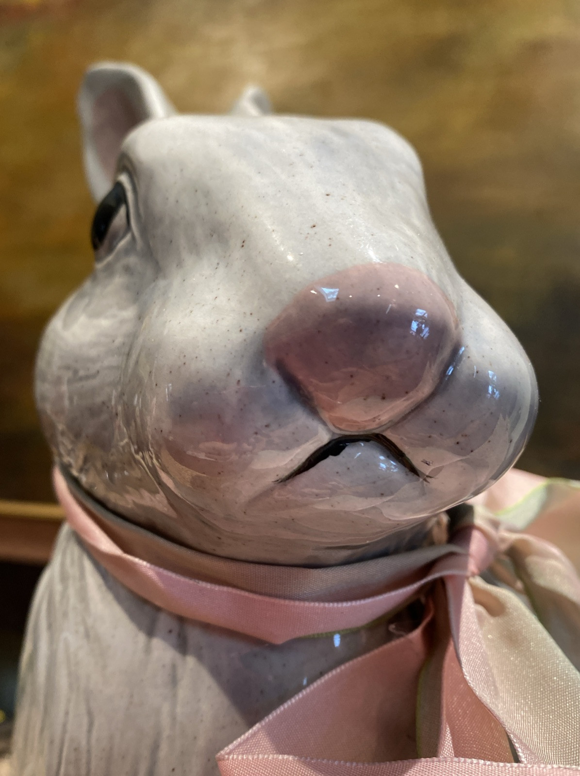 LARGE Realistic Grey Glazed Ceramic Bunny/Rabbit Sculpture 13”X11.5″ Home Decor