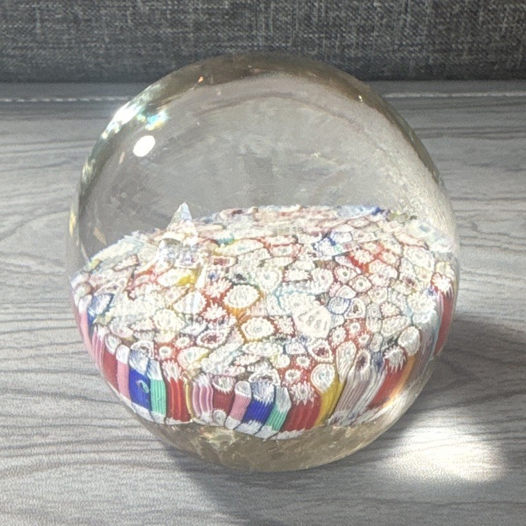 Glass Millefiori Multicolor Decorative Sphere Paperweight *Small chip as shown*