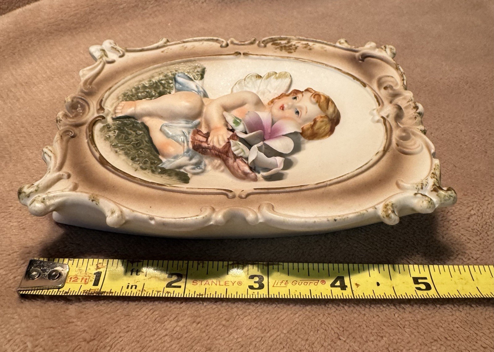 Vintage Blonde Cherub Chintz Botanical Decor Planter Boudoir Wall Vase Porcelain