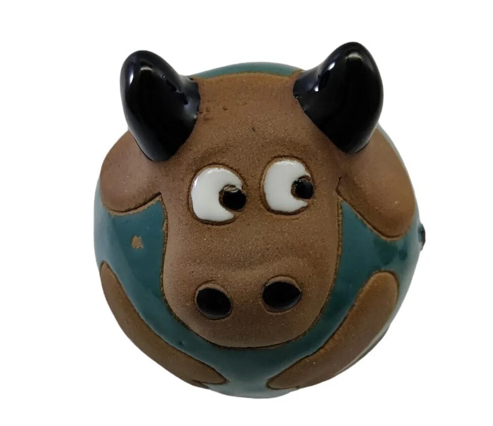 Studio Art Pottery Red Clay Green Cow Figurine Partially Glazed
