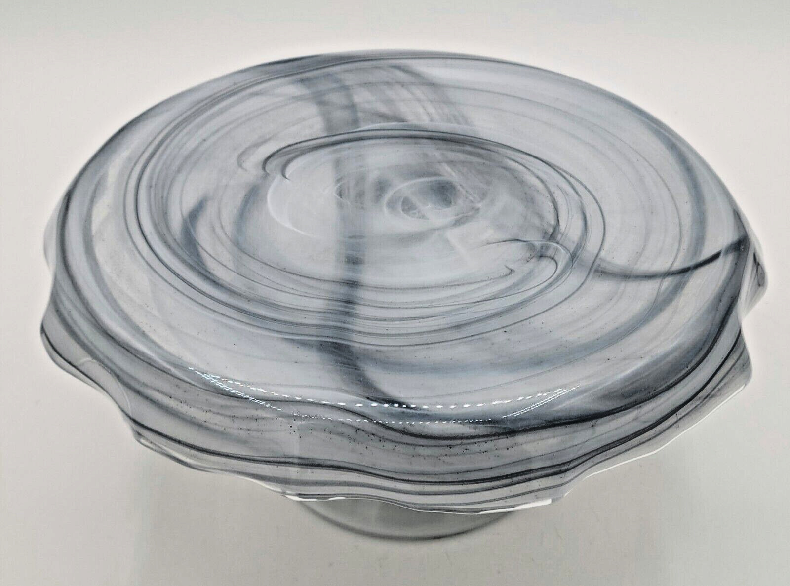 Blown Glass Vase Sculpture Cake Stand Holder Black & White Marbled *FREE SHIP*