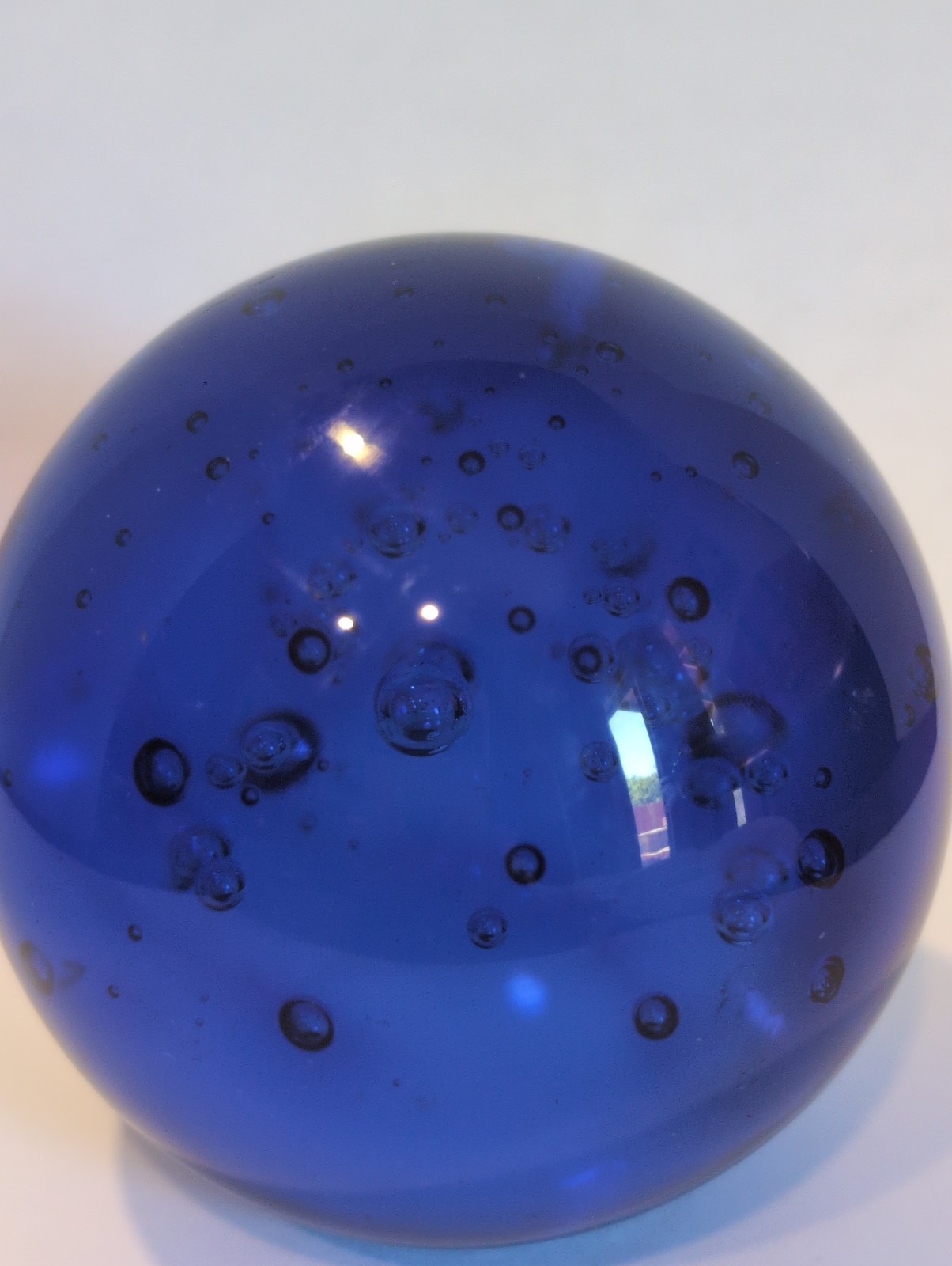 Vintage 3” Blue Bubbled Paperweight ~ Hand Blown