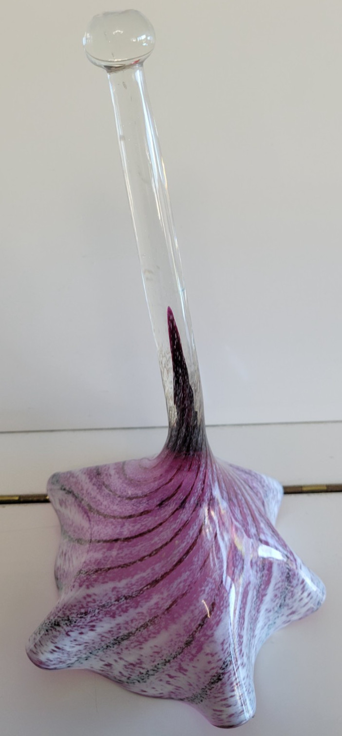 MURANO ART GLASS ORCHID FLOWER ON A CLEAR KROSNO WEIGHTED BOTTOM CYLINDER VASE